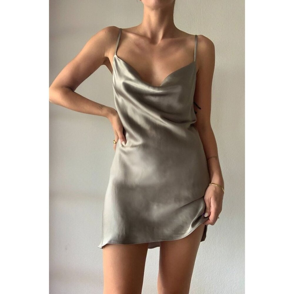 Shona Joy Satin Slip Mini Dress in Olive Gray